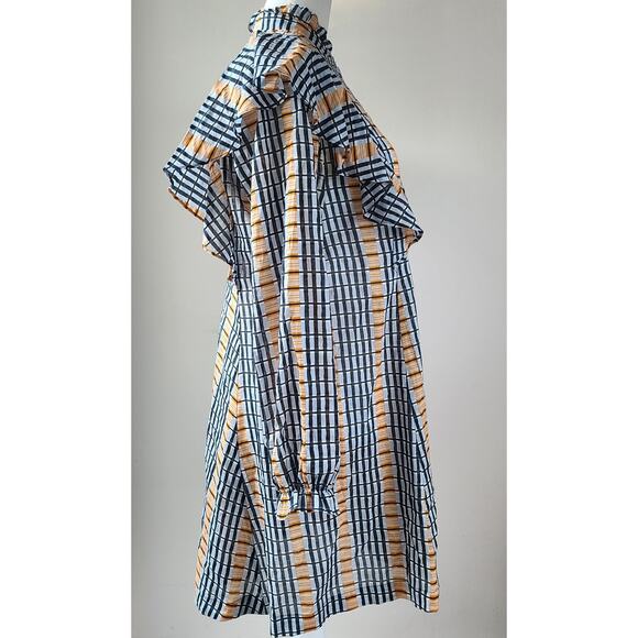 Samsoe Samsoe Martha Short Dress Organic Cotton Plaid Ruffle Long Sleeve Size XS - Picture 5 of 14